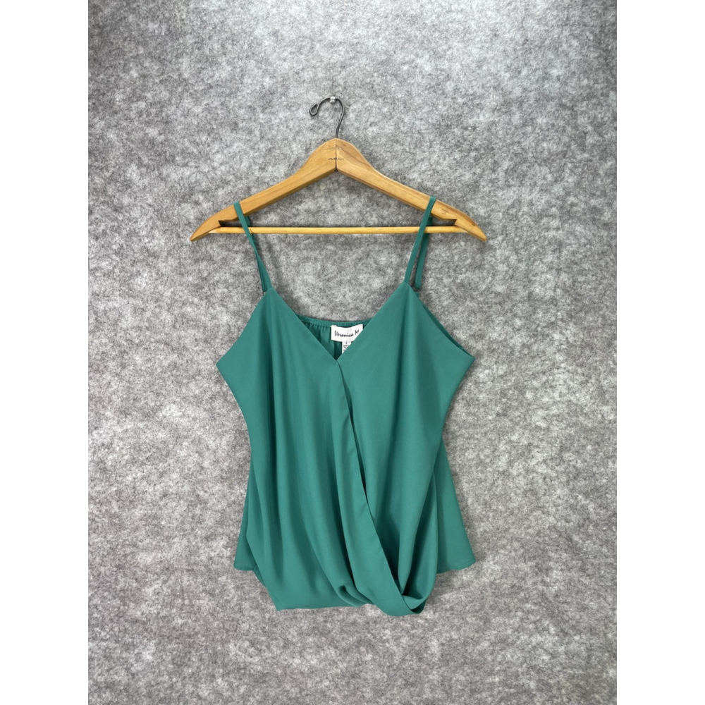 Veronica M Tank Top Womens Large Green Surplice Cami Adjustable Straps Draped